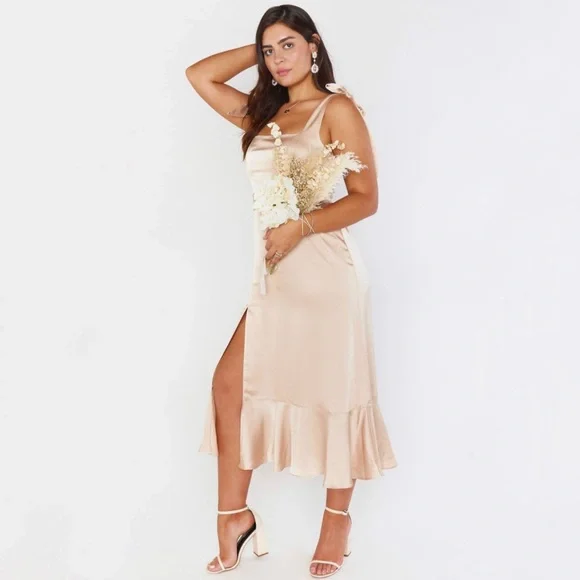 white christmas dresses Clarissa Corset Dress, in Champagne Luxe Satin, Size: XL | Show Me Your Mumu main image 0